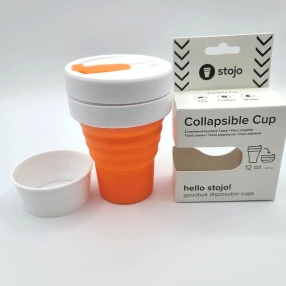 Lot of 4 Stojo Collapsible Cup 12 oz Orange White Portable Travel Tea Coffee NEW - Picture 4 of 10